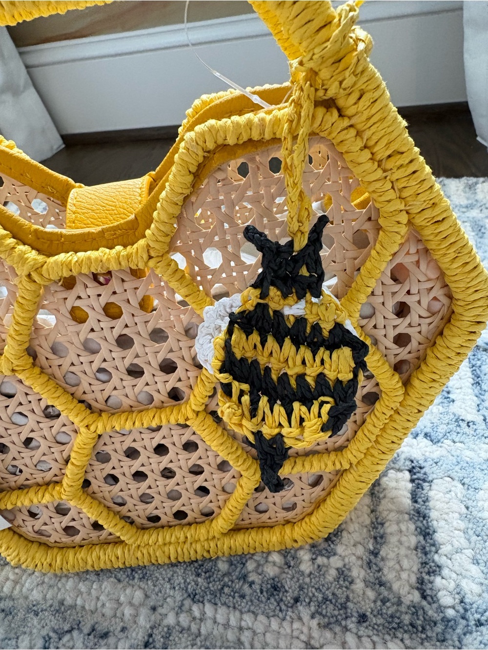 A New Day by Target Yellow Mini Caning Tote with Bee Charm NWT - Picture 3 of 10